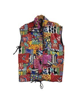 Vintage JA Resort Patchwork Vest Women Small Beaded Embroidered Quilted Art Wear